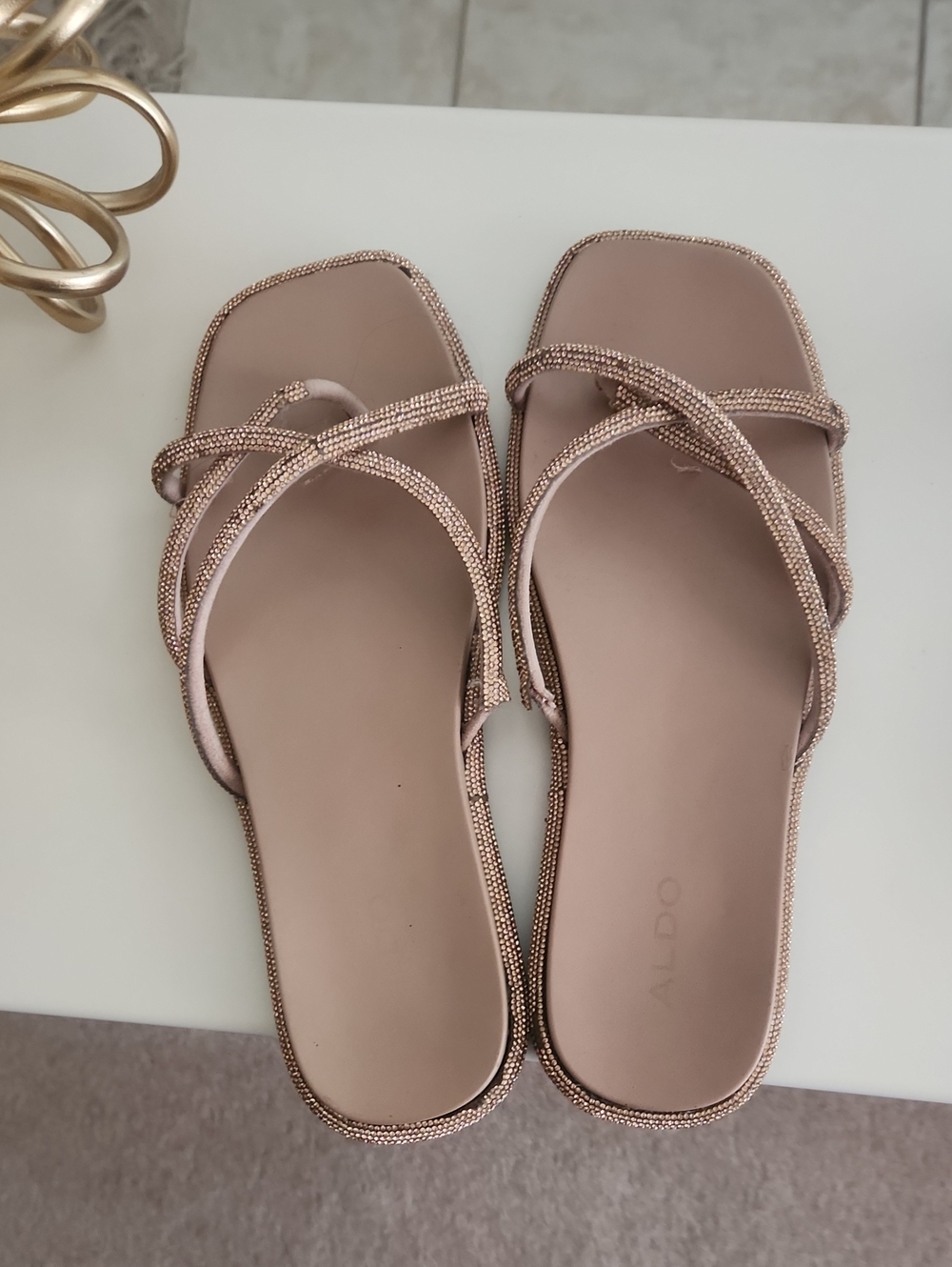 ALDO Rose Gold Strappy Slide Sandals